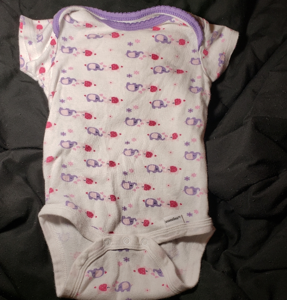 White Onesies Girls 6-9M Pink and Purple Elephants